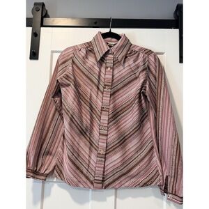 Vintage Alice Stuart Mauve and White Striped Button-Down Shirt Ladies Sz 10